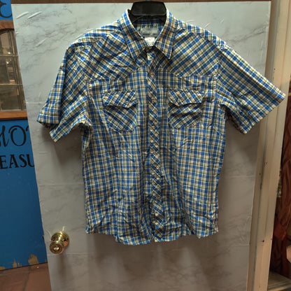 Wrangler Vintage Plaid Pearl Snap Short Sleeve Shirts Lot 2 Western Casual Large