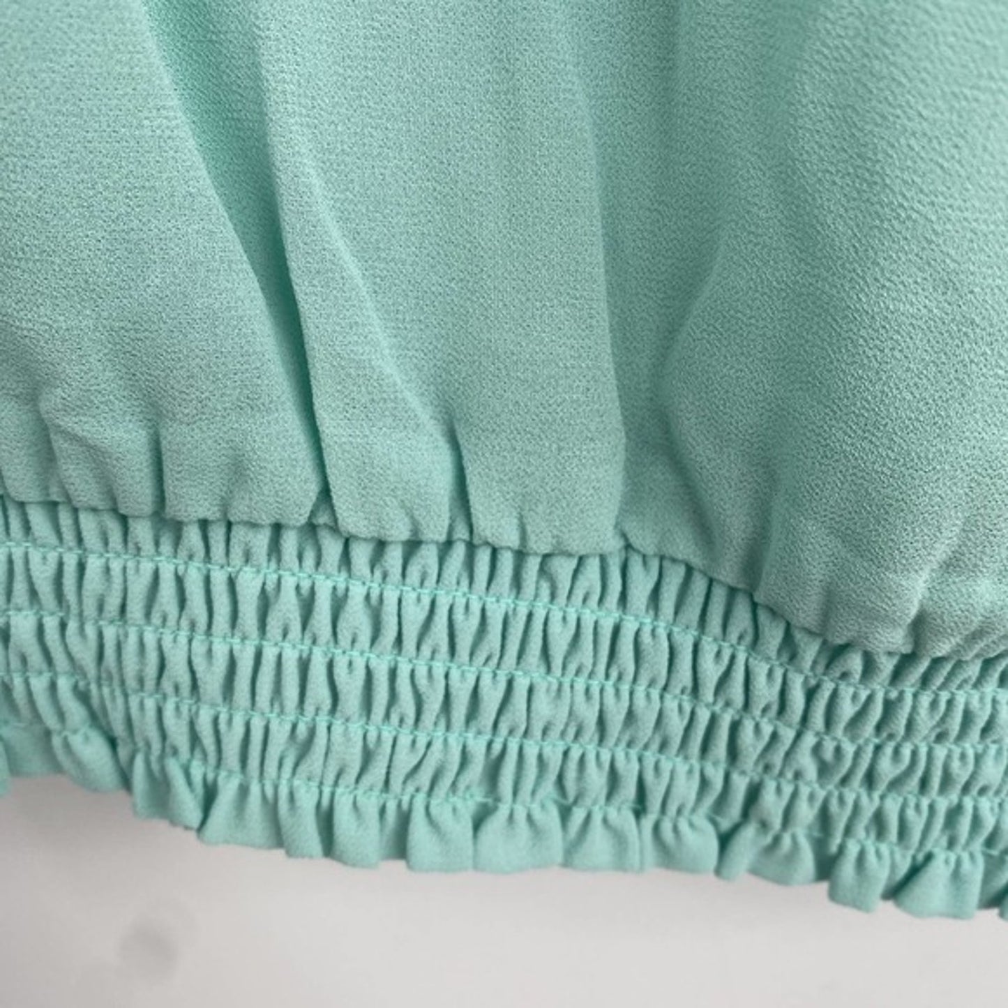 Socialite Mint EXTRA LARGE casual NEW Crochet Trim Smocked Waist & Sleeve Blouse