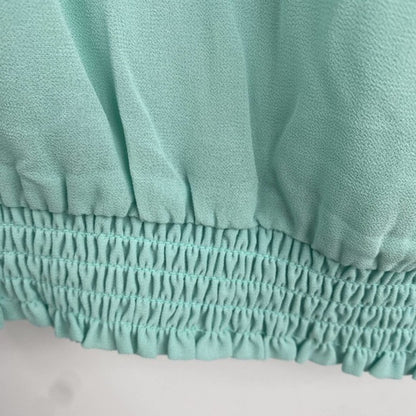 Socialite Mint EXTRA LARGE casual NEW Crochet Trim Smocked Waist & Sleeve Blouse