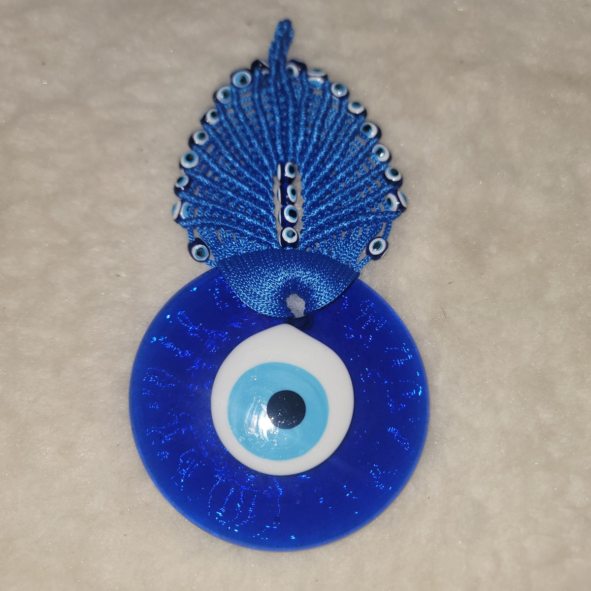 Handmade Blue Evil Eye Talisman Greek Large 4x8 Hanging Good Luck Charm Glass
