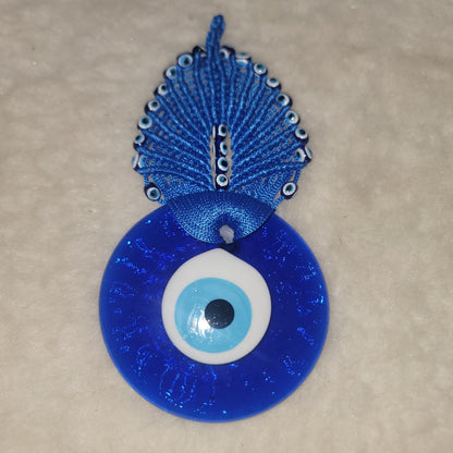 Handmade Blue Evil Eye Talisman Greek Large 4x8 Hanging Good Luck Charm Glass