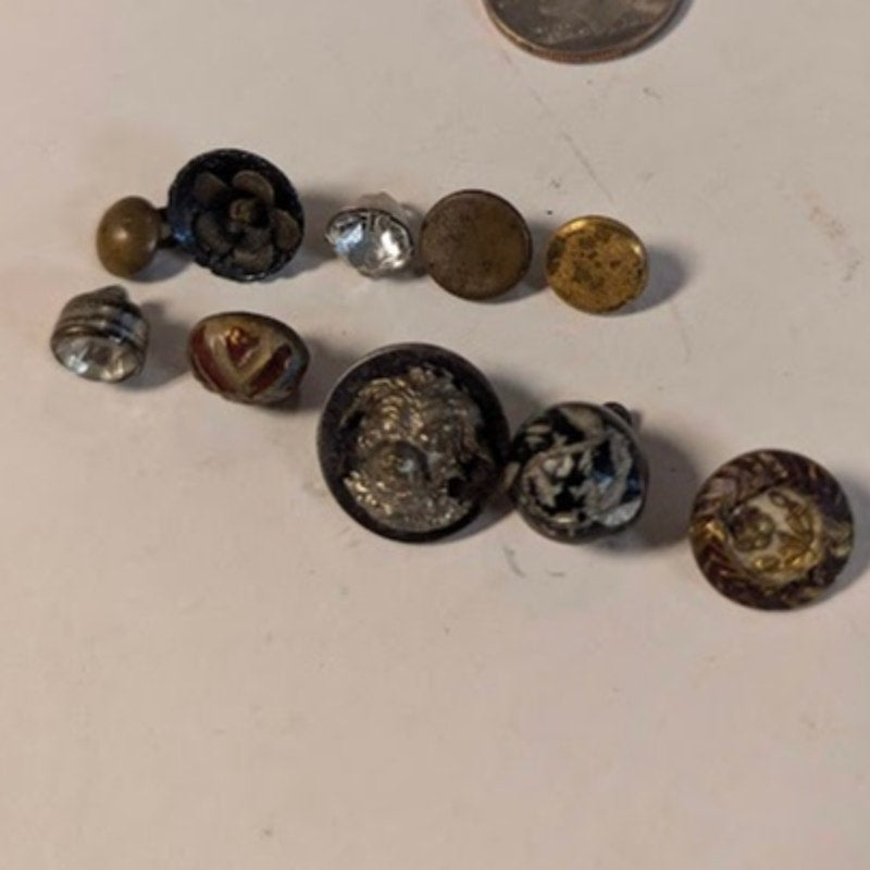 LOT of 10 Antique Vintage Victorian Brass Mixed Materials Buttons ESTATE FIND