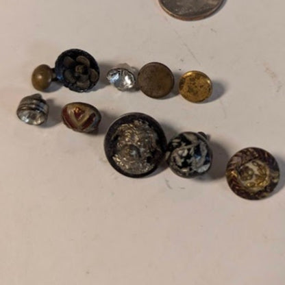 LOT of 10 Antique Vintage Victorian Brass Mixed Materials Buttons ESTATE FIND