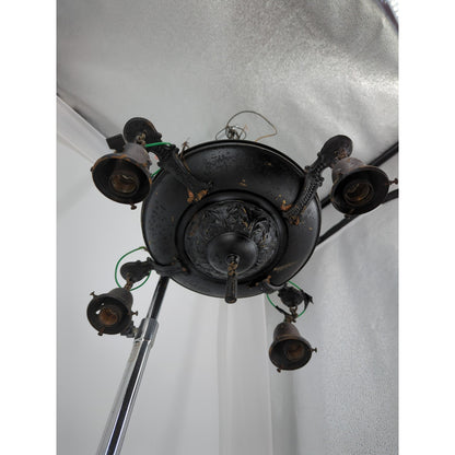 Vintage Art Deco Brass Pan Chandelier 4 Light Down Fixture Dark Patina Projec