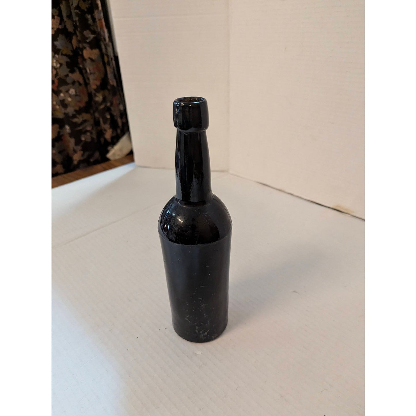 Antique Black Glass Wine Bottle Heavy Punted Bottom Case Gin Styled 9.75"