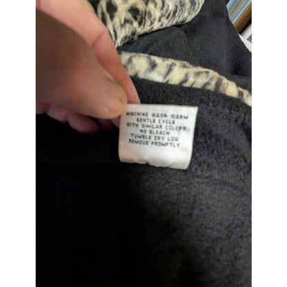 Prest'd Black Poncho Cheetah Faux Fur Trim Scarf One Size Glam