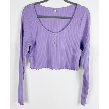 NWT BP Henley Lettuce-Edge Long Sleeve Crop Top Sz XL/Extra Large Purple Paisley