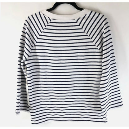 NEW Caslon Sweatshirt Crew Neck 3/4 Sleeve Fleece Lined Striped Blue White XL