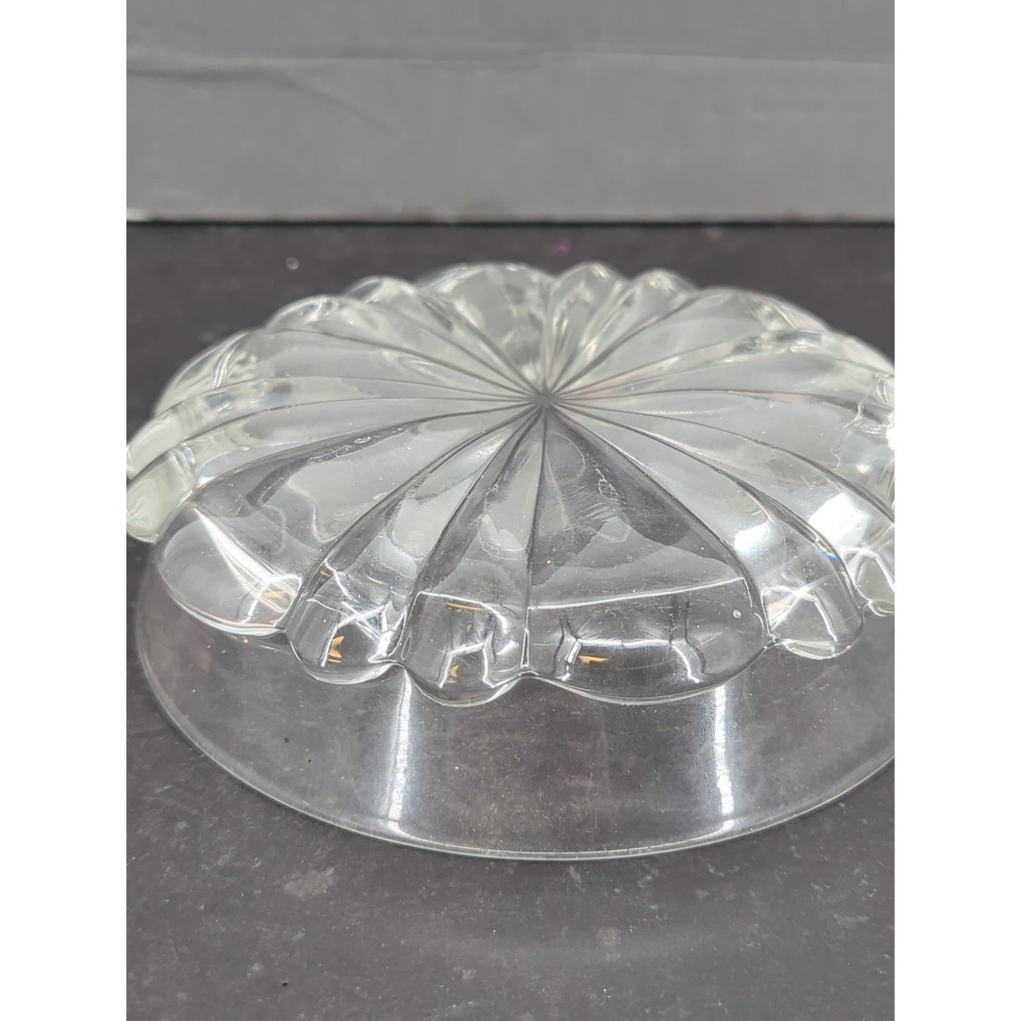 Vintage Clear Cut Glass Dish Sunburst Starburst Floral Base Bowl Trinket Dish