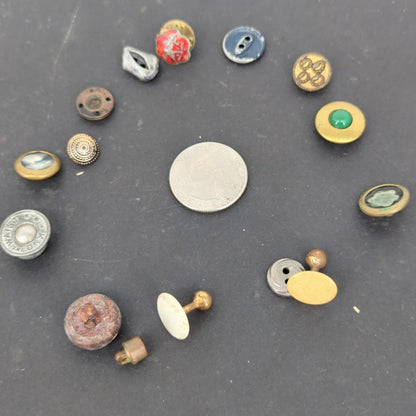 LOT of 15 Antique Vintage Victorian Brass Mixed Materials Buttons ESTATE FIND G