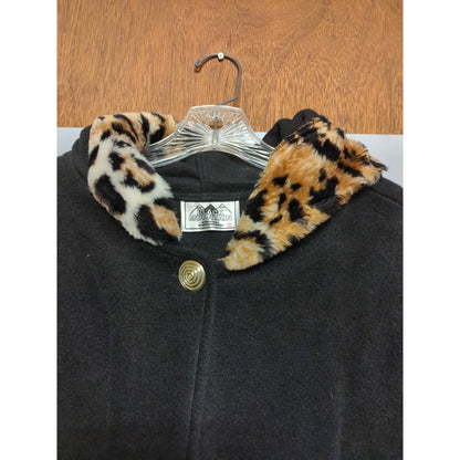 Black Mountain Fleece Hooded Poncho Black with Cheetah Trim One Size Fits Plus