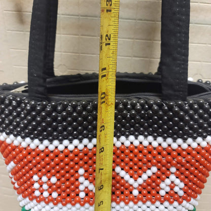 Vintage Handmade Bag Purse Handles Kenya Beaded Red White Black Green Lined
