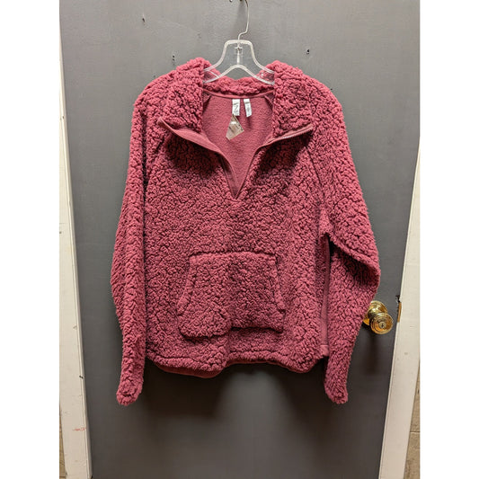 Zella Faux Shearling Pullover Sherpa Sweater Pink Mauve Pocket Sz XL NWT