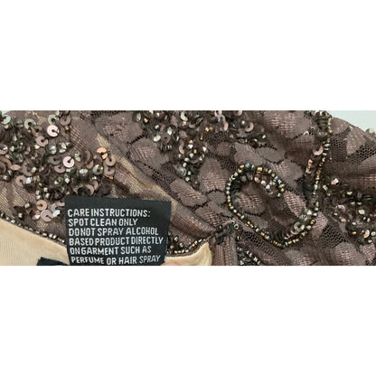 Pisarro Nights Art Deco Beaded Mesh Cocktail Dress Size 8 in Coffee Latte NWT