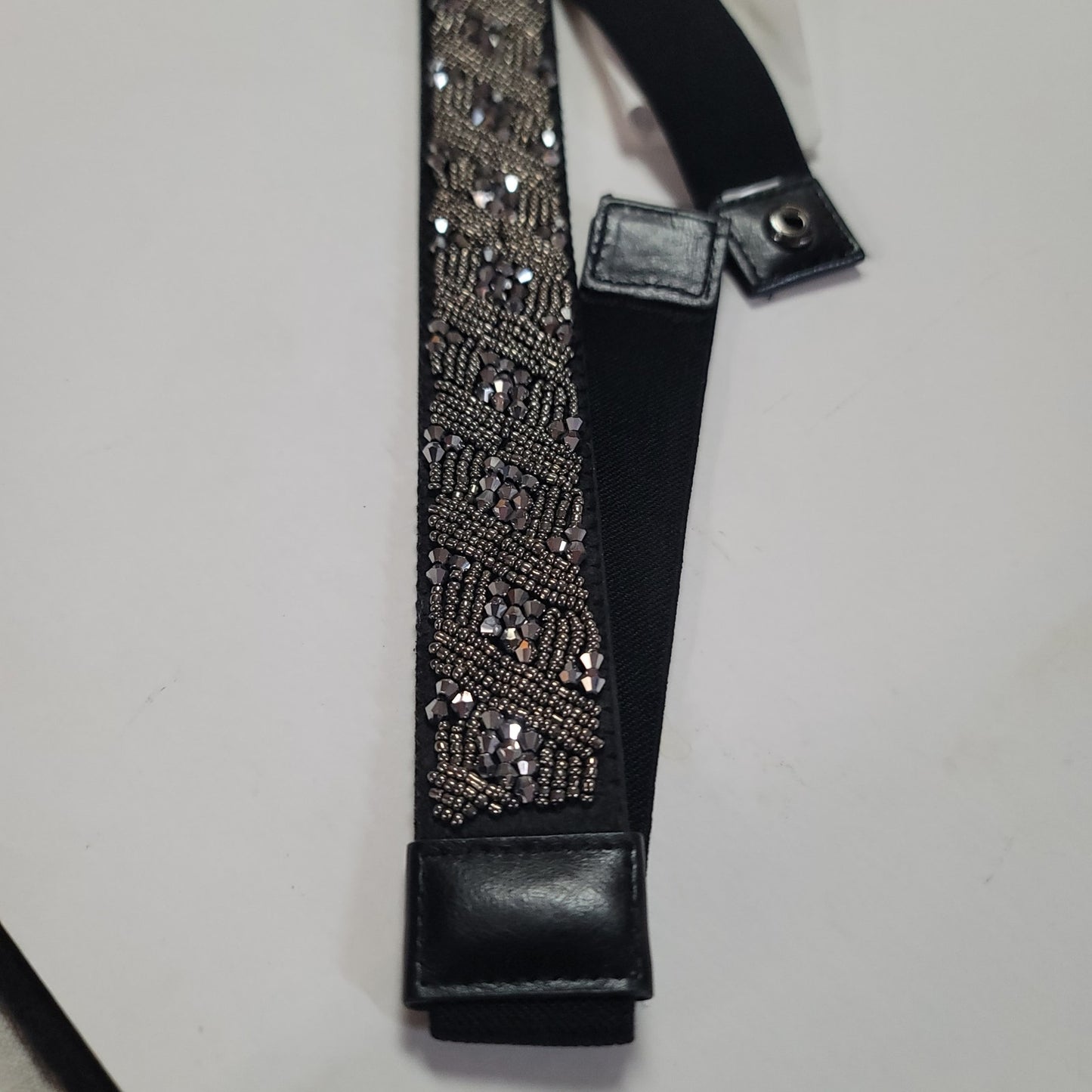 Black Stretchy MACYs Smoky grey rhinestones dressy thin belt Medium / Large
