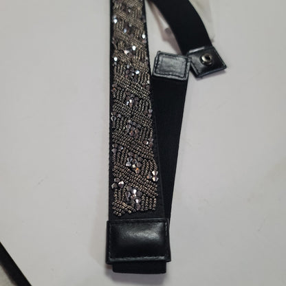 Black Stretchy MACYs Smoky grey rhinestones dressy thin belt Medium / Large