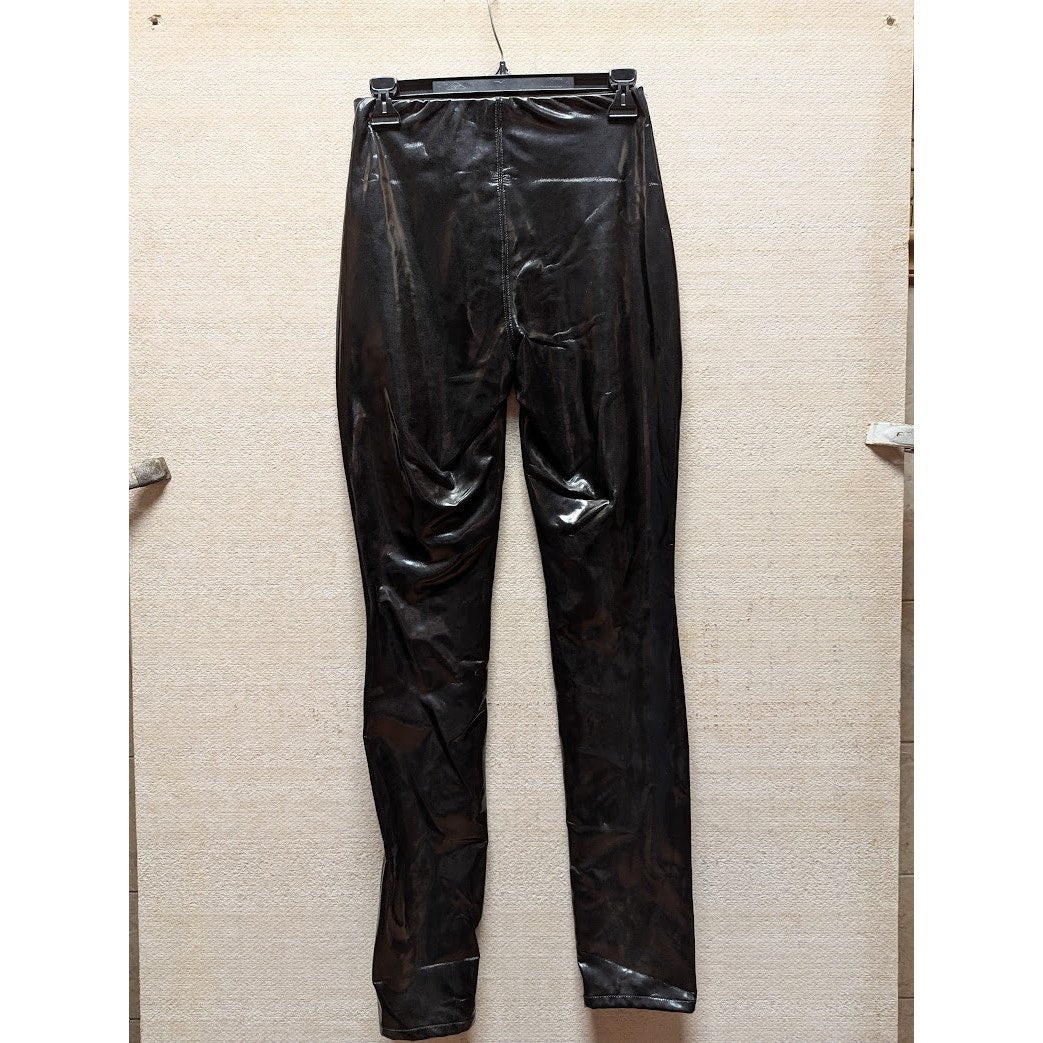 BlankNYC Size 25 Faux Vegan Leather Black pants Leggins back slit bodycon shiny
