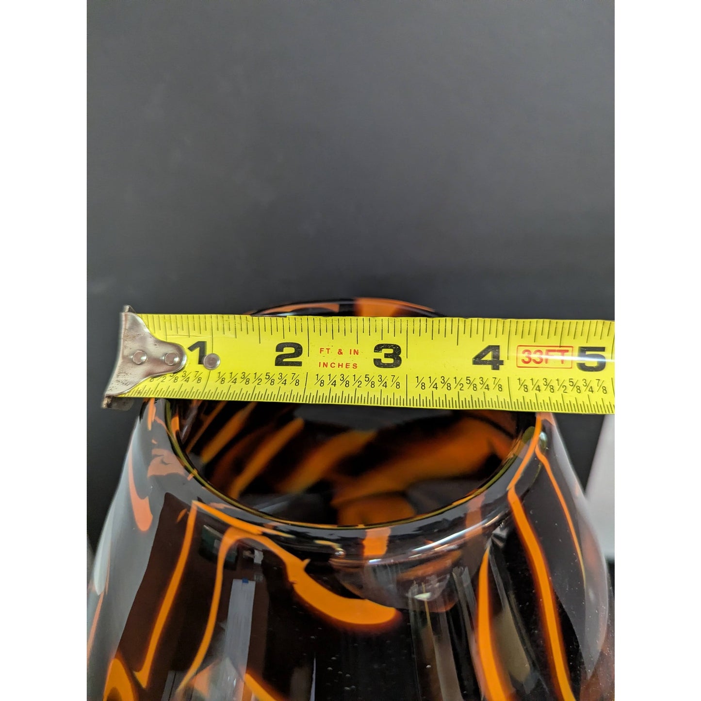 Vintage Tortoiseshell Art Glass Statement Vase LARGE Amber and Orange Swirls