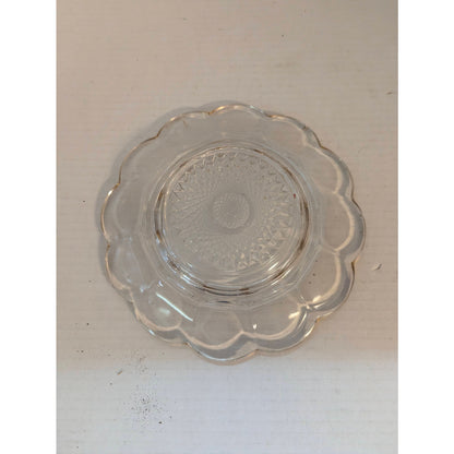 Vintage Mosser Glass Cherry & Cable Butter Dish Clear Pressed Gold Trim 5.5"
