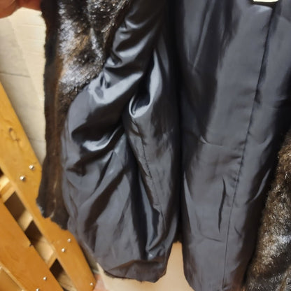 Vintage Basic Editions Faux Fur Coat Jacket Espresso LARGE Pockets 80s Collar
