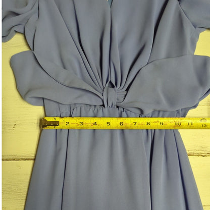 Vintage Elliette California Blue Maxi Dress 80s Shoulder Pads Pleated Regency