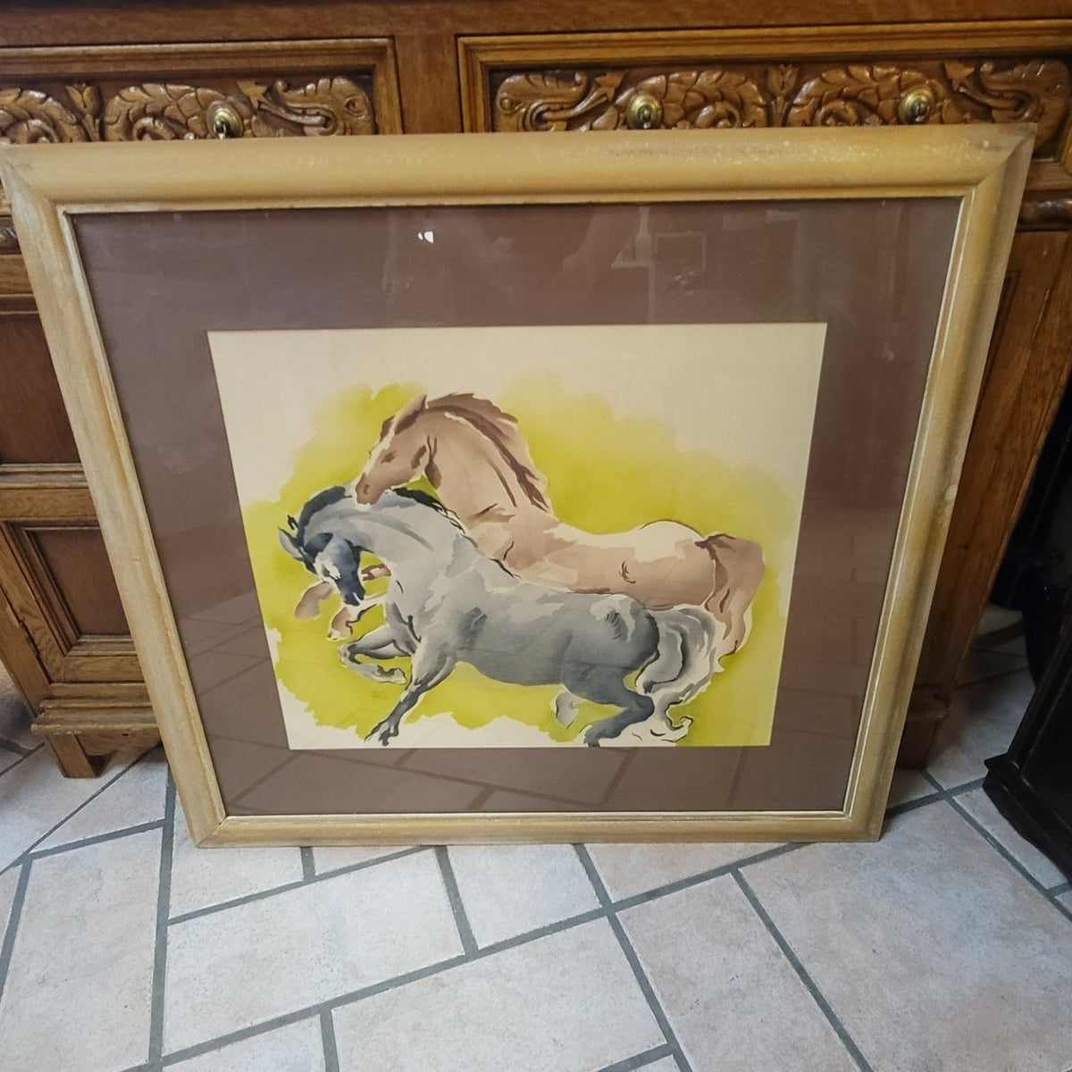 MCM Benjamin Jorj Harris Galloping Horses Newman Decor Serigraph Print 36x32