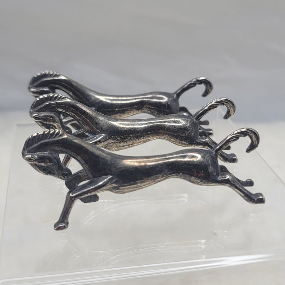 Vintage Galloping Horse Knife Rests Set of 3 Silverplate Figural Art Deco Style