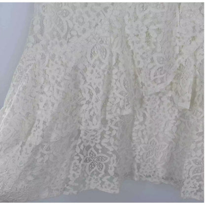 All in Favor Lace Ruffle Dress Layered A-Line Mini White Wedding Party SMALL NEW