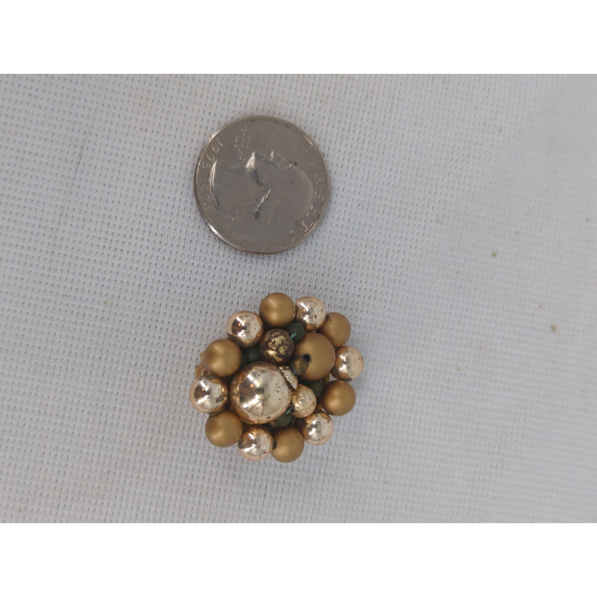 Vintage Mid Century Gold Tone Cluster Bead Clip On Earrings Japan Retro Charming