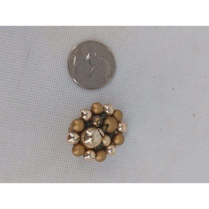 Vintage Mid Century Gold Tone Cluster Bead Clip On Earrings Japan Retro Charming