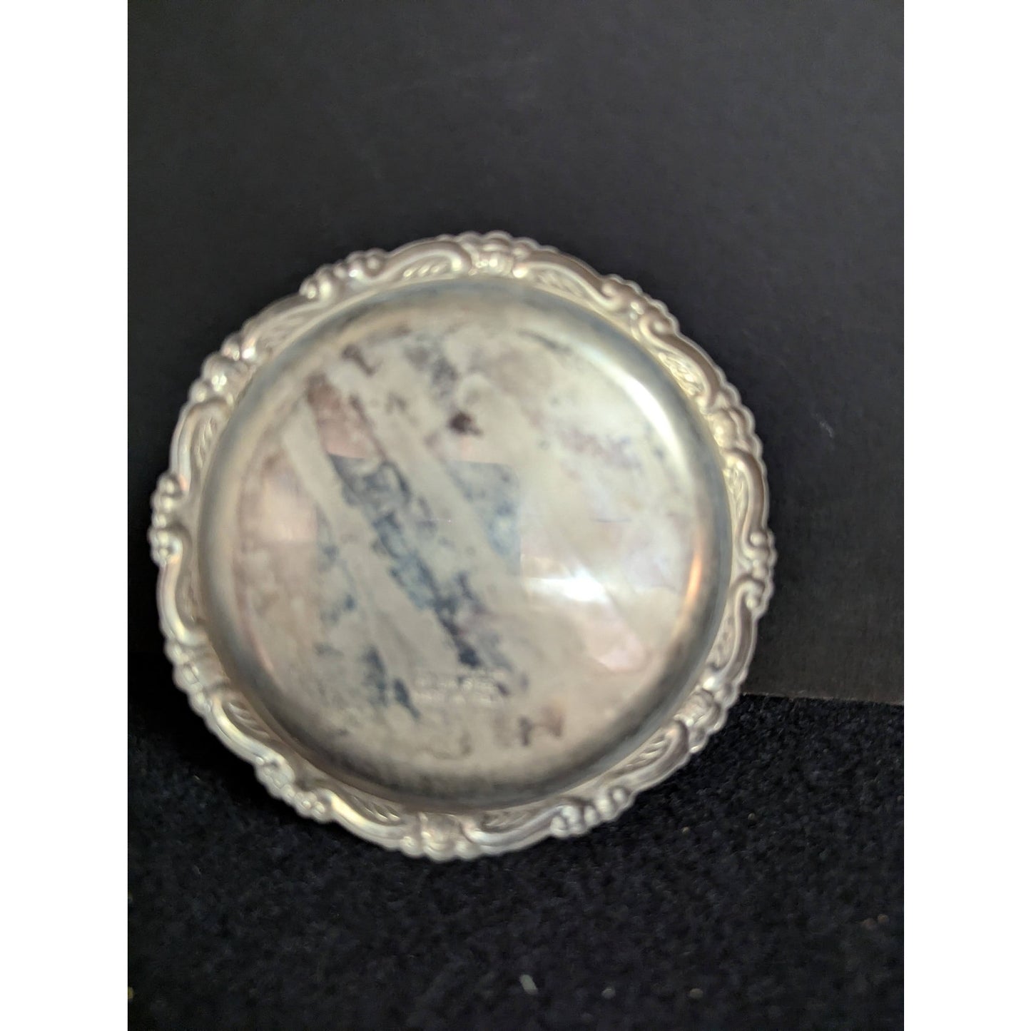 Vintage Italian Silverplate on Steel Ornate Round Trinket Dish Coaster