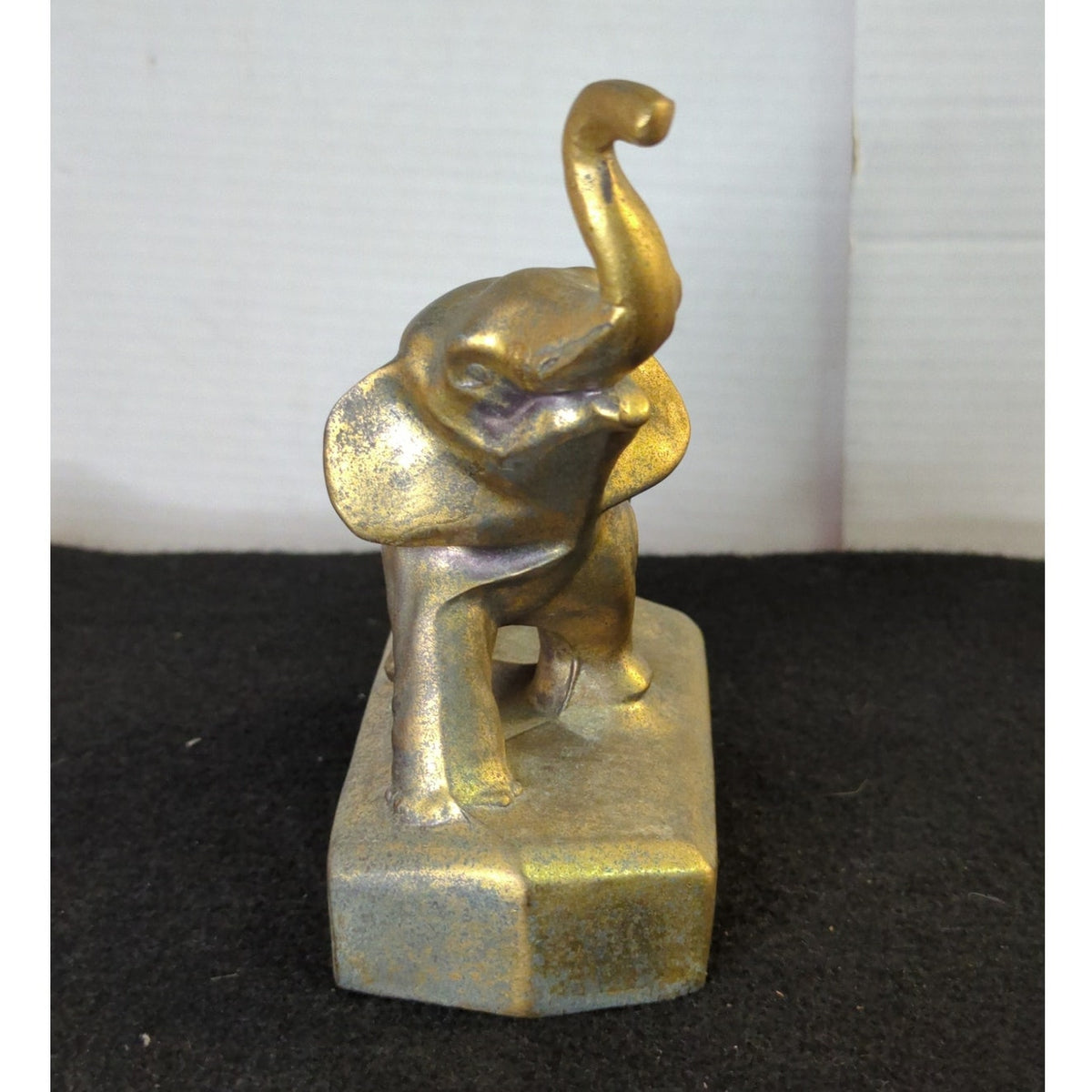 Vintage Single Chalkware elephant statue bookend Trunk Up