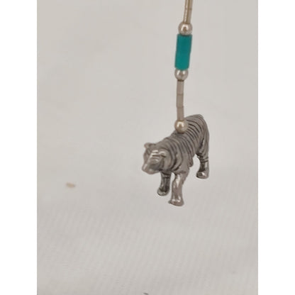 Vintage Southwestern Style Bengal Tiger Turquoise Accented Dangle Earrings