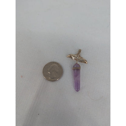 Handcrafted .925 Silver Tone Whale Fluke Pendant with Raw Amethyst Crystal Point