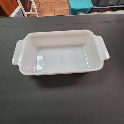 Vintage Fire-King White Milk Glass Ribbed Loaf Pan Anchor Hocking Baker Cookware
