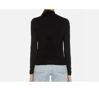 Frame Long Sleeve Felicity Ruched Jersey Keyhole Top Black $178 XS NEW Blouse