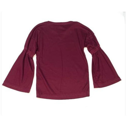 Baea bordeaux Flare Sleeve  large V Neck Waffle Knit Thermal Top Shirt