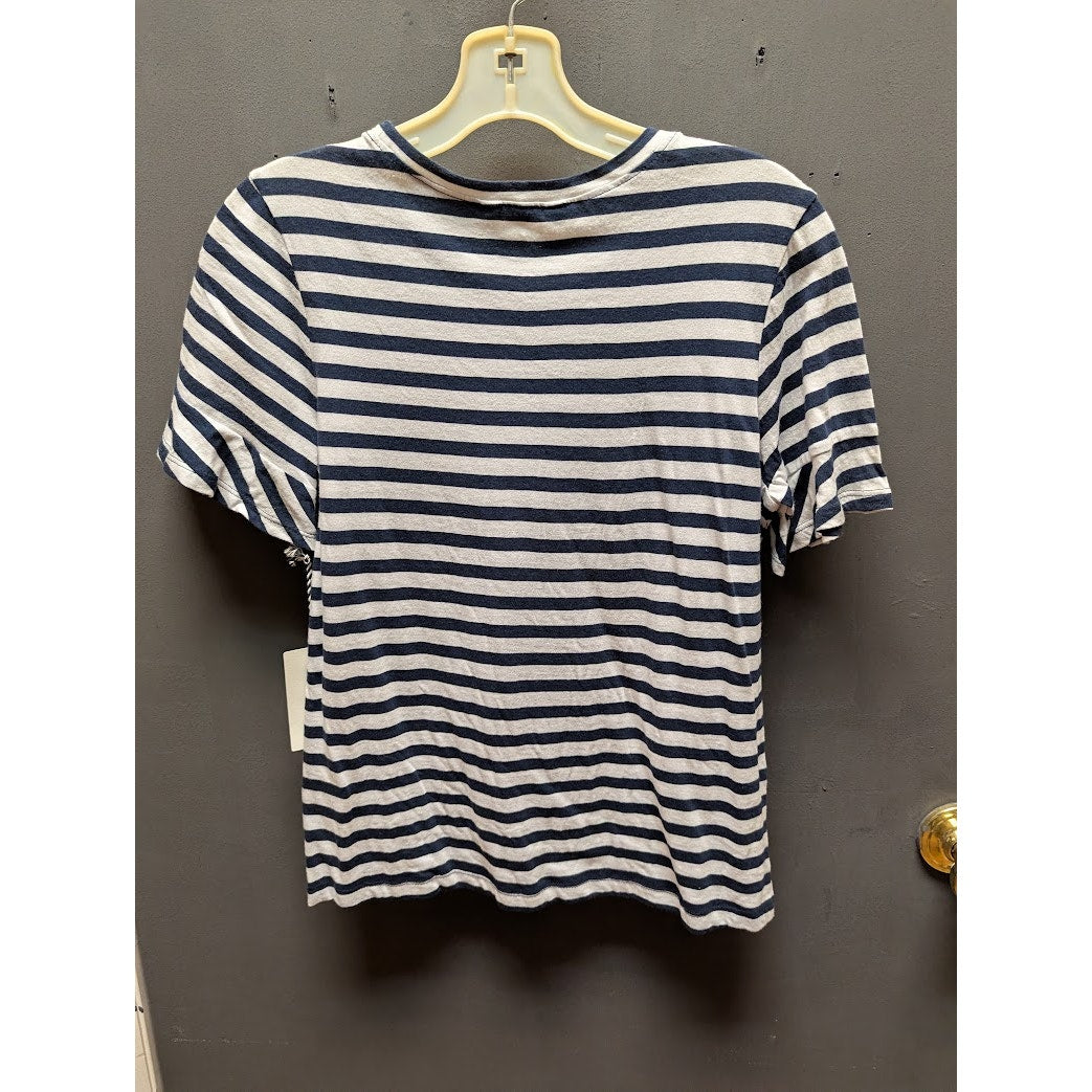 Nordstrom 1901 Size XL Blue White Striped short sleeve top Tshirt crew neck