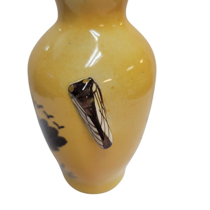 Vintage Yellow Brown French or Asian Vase with Bee / Cicada on Side