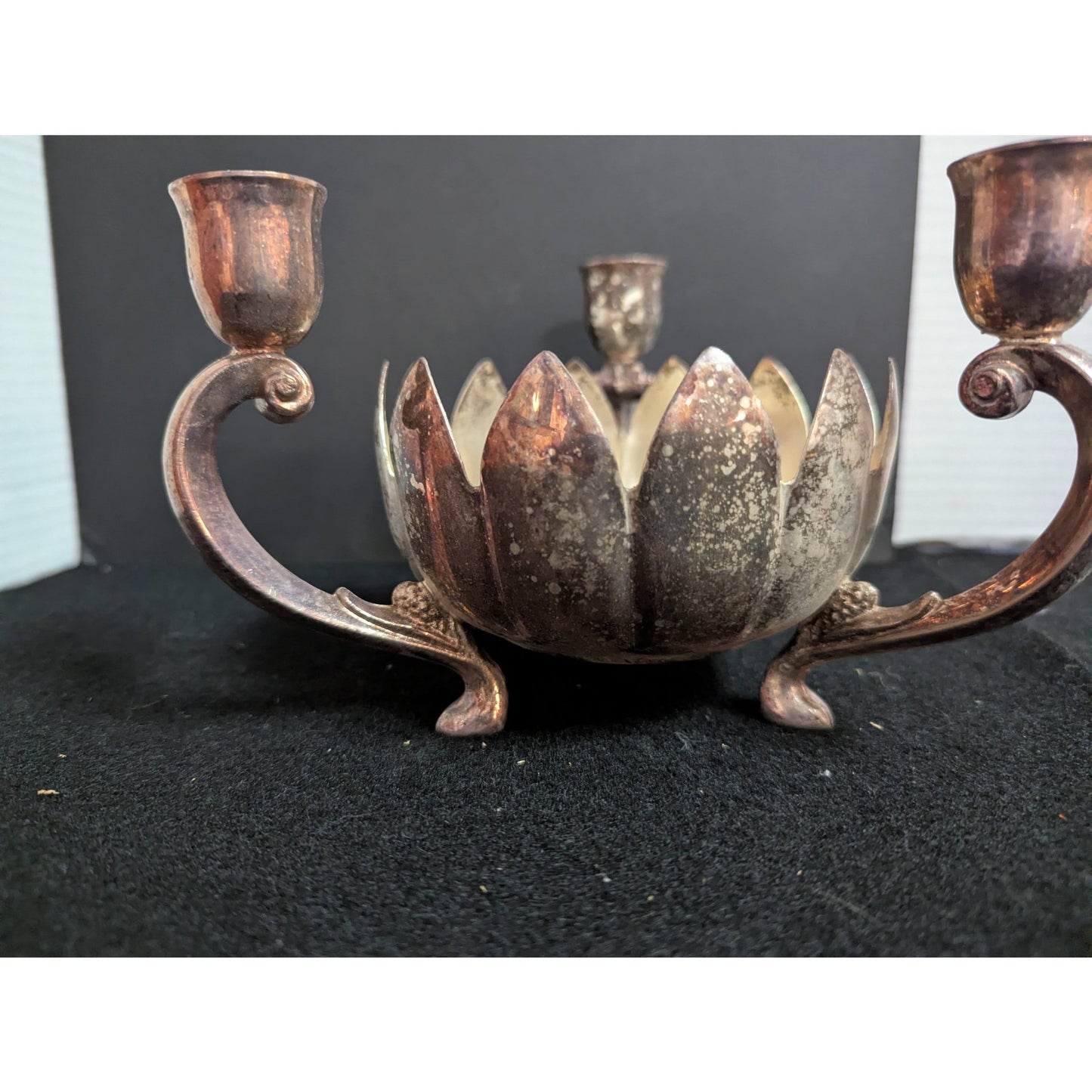 Vintage Leonard Silver Plate Lotus Flower Candelabra Centerpiece Bowl