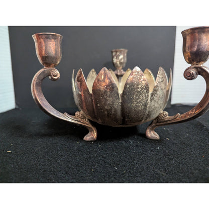 Vintage Leonard Silver Plate Lotus Flower Candelabra Centerpiece Bowl