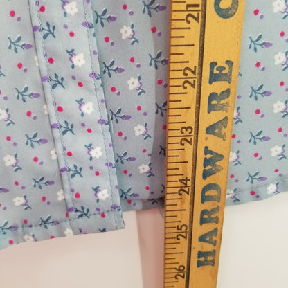 Jones Vintage Blouse Shirt Top Polyester Medium/Large Tie Neck Long Sleeved Blue