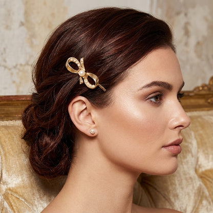 Vintage Faux Pearl Knot Goldtone Hair Pin