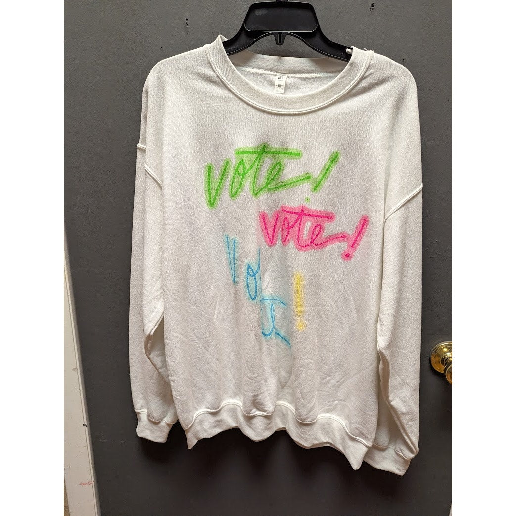 BP. Size Large white sweatshirt VOTE graphic top shirt Neon letters whtie