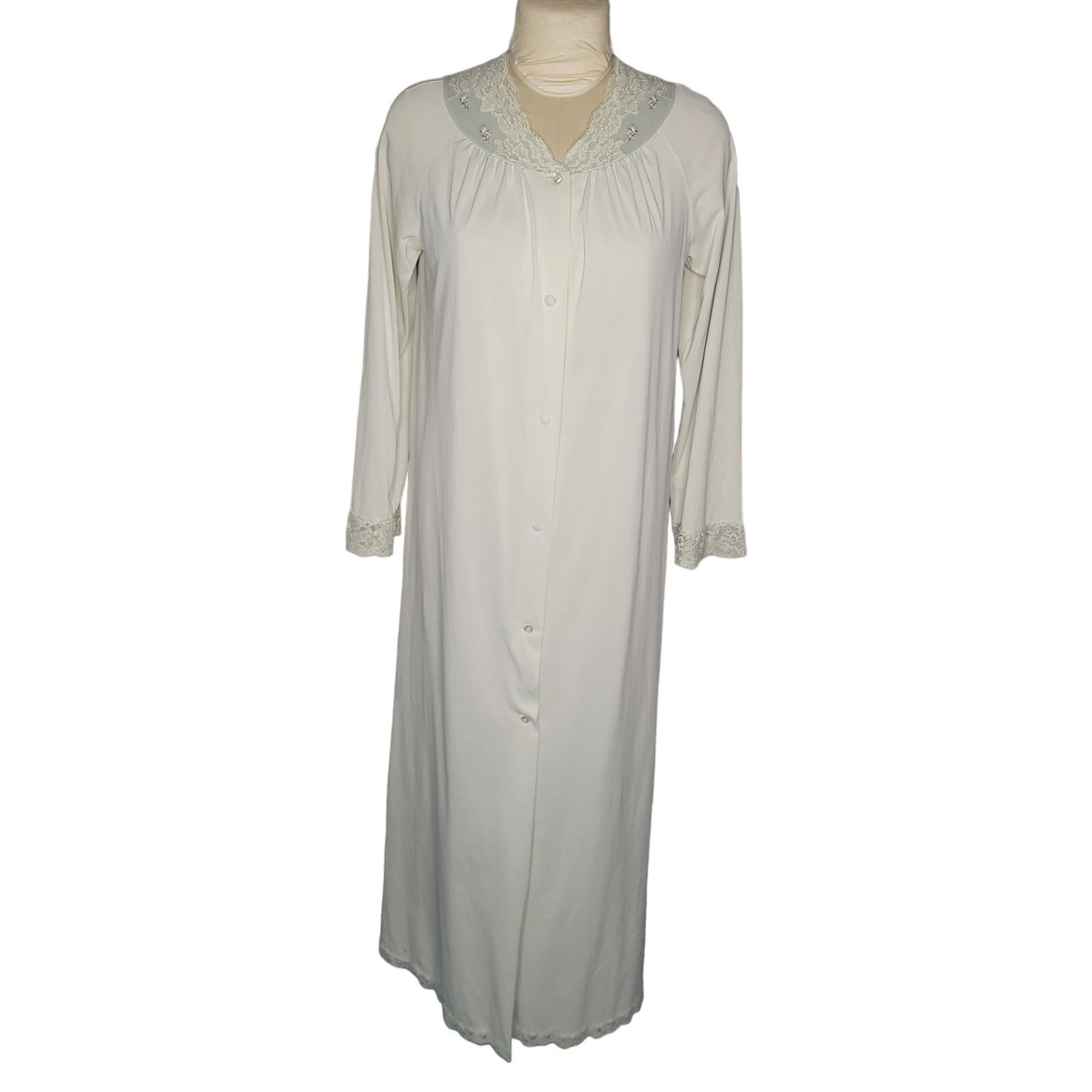 Vintage shadow line robe houseboat light blue lace maxi Small nylon full length