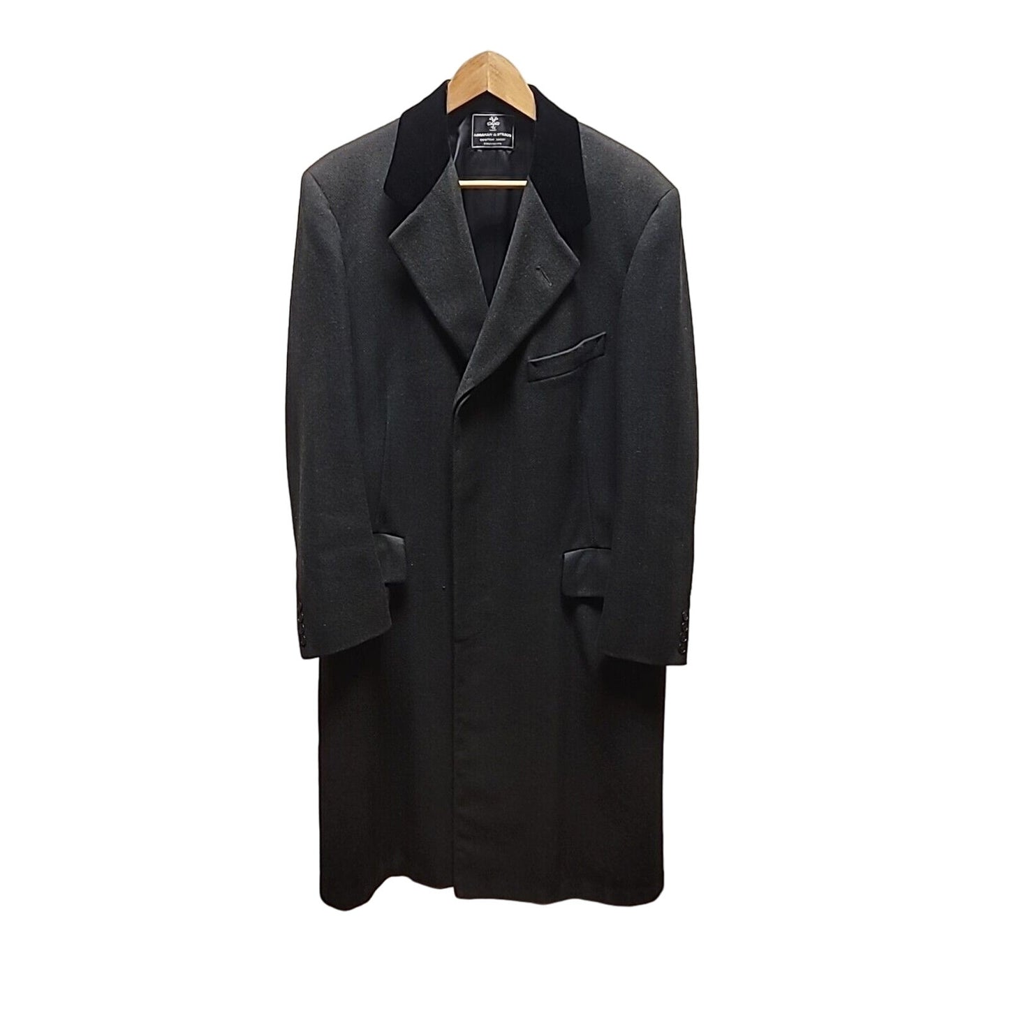 Vintage Abraham & Straus Wool BLEND Pea Coat Mens 39 LONG BLACK herringbone