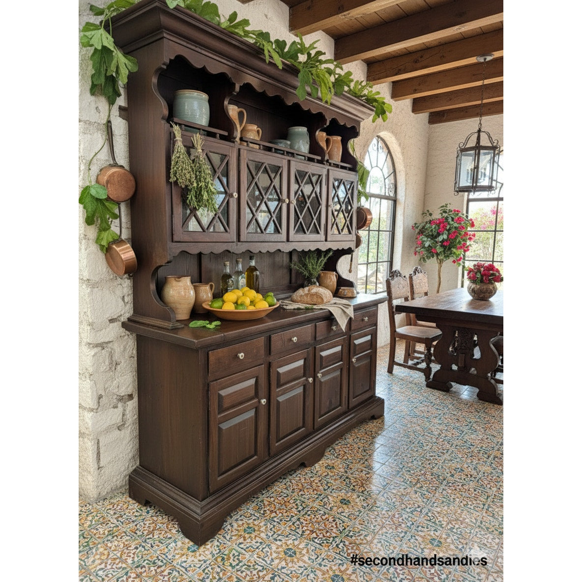 Secondhand Sandies: Mediterranean Dark Walnut Ethan Allen Buffet China Cabinet