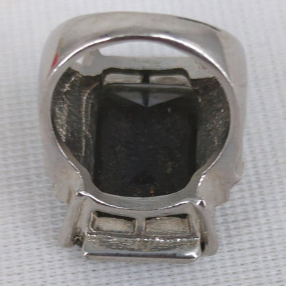 Vintage Silver Tone Black Onyx Style Emerald Cut Statement Ring Glamour Size 10