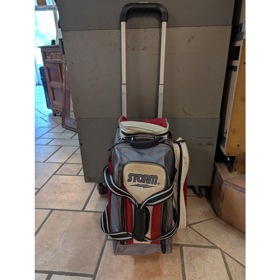 Storm Rolling Thunder 2 Ball Roller Bowling Bag Grey Red Heavy Duty Wheels