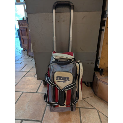 Storm Rolling Thunder 2 Ball Roller Bowling Bag Grey Red Heavy Duty Wheels